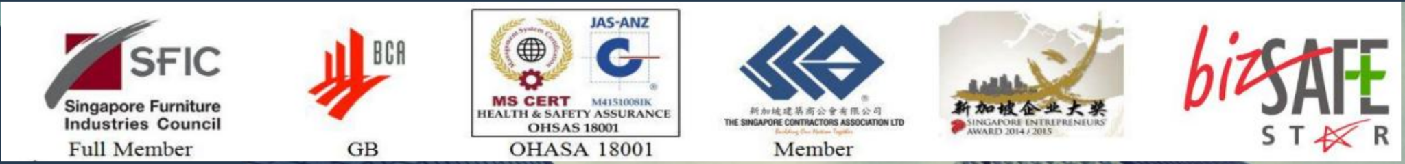 SFIC Full Member · BCA GB · OHSAS 18001 · SCAL Member · SG Enterprise Award · bizSAFE Star
