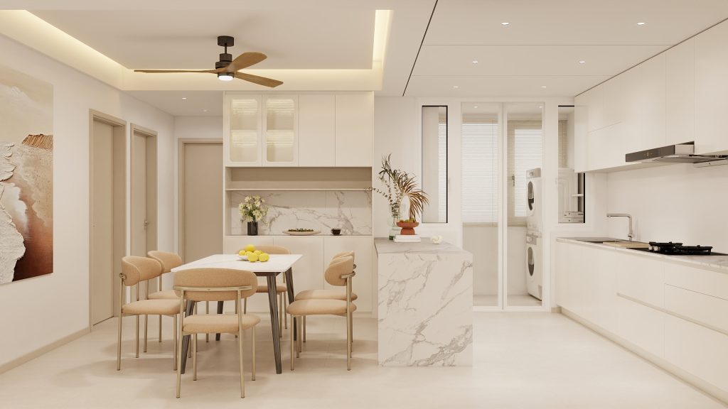 Cream Minimalist Dinning Cabinet、Island Table