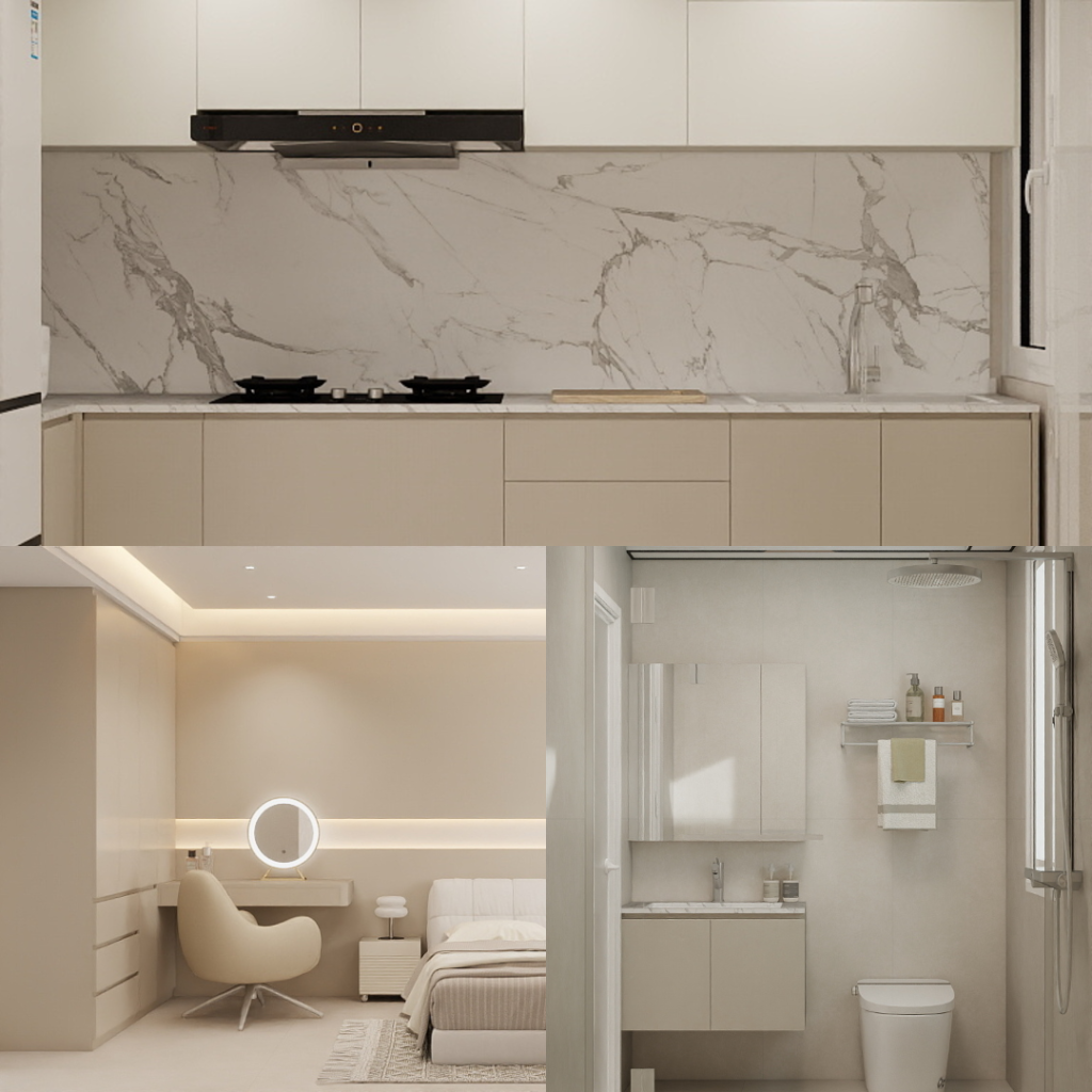 Yishun Beacon 4-Room Design A (Kitchen, Master Bedroom, and Bathroom Cabinets)