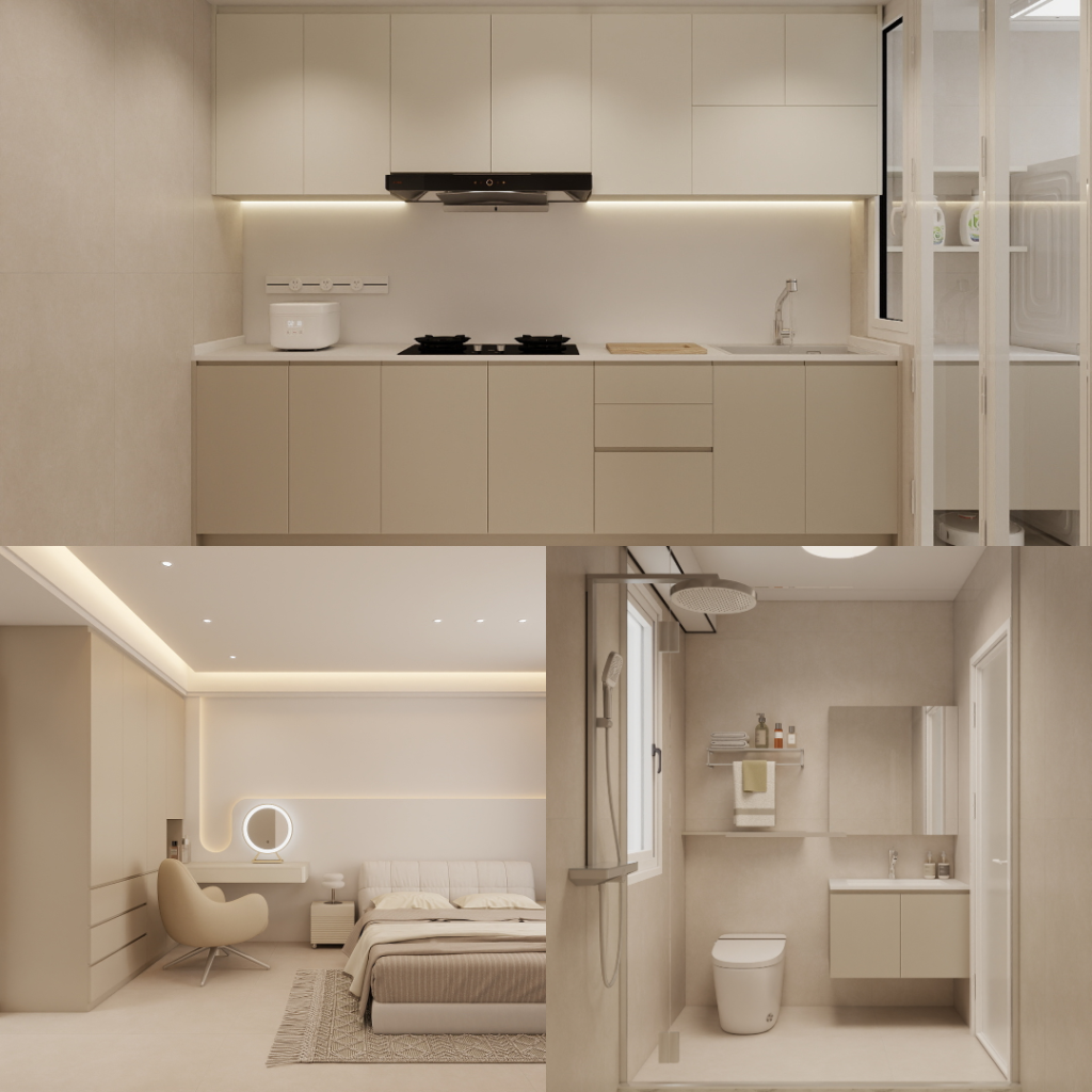 Kovan Wellspring 4-Room Design A (Kitchen, Master Bedroom, and Bathroom Cabinets)