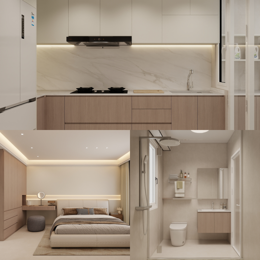 Kovan Wellspring 4-Room Design B (Kitchen, Master Bedroom, and Bathroom Cabinets)