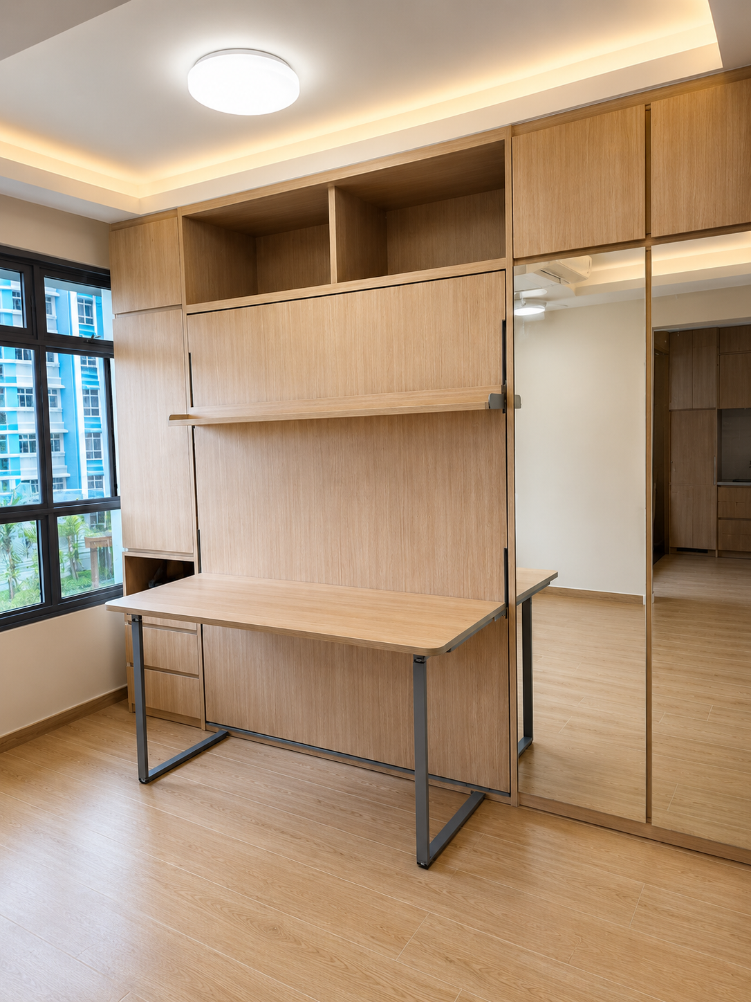 Built-in study desk when bed is folded up