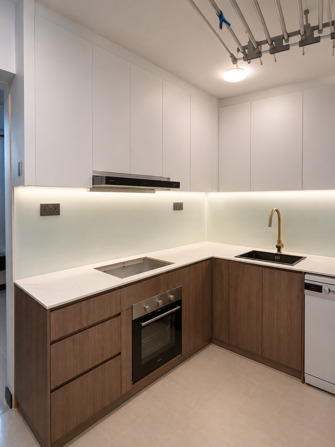 Two-tone white and walnut kitchen