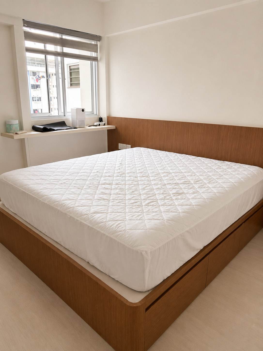 Teak storage platform bed and wardrobe