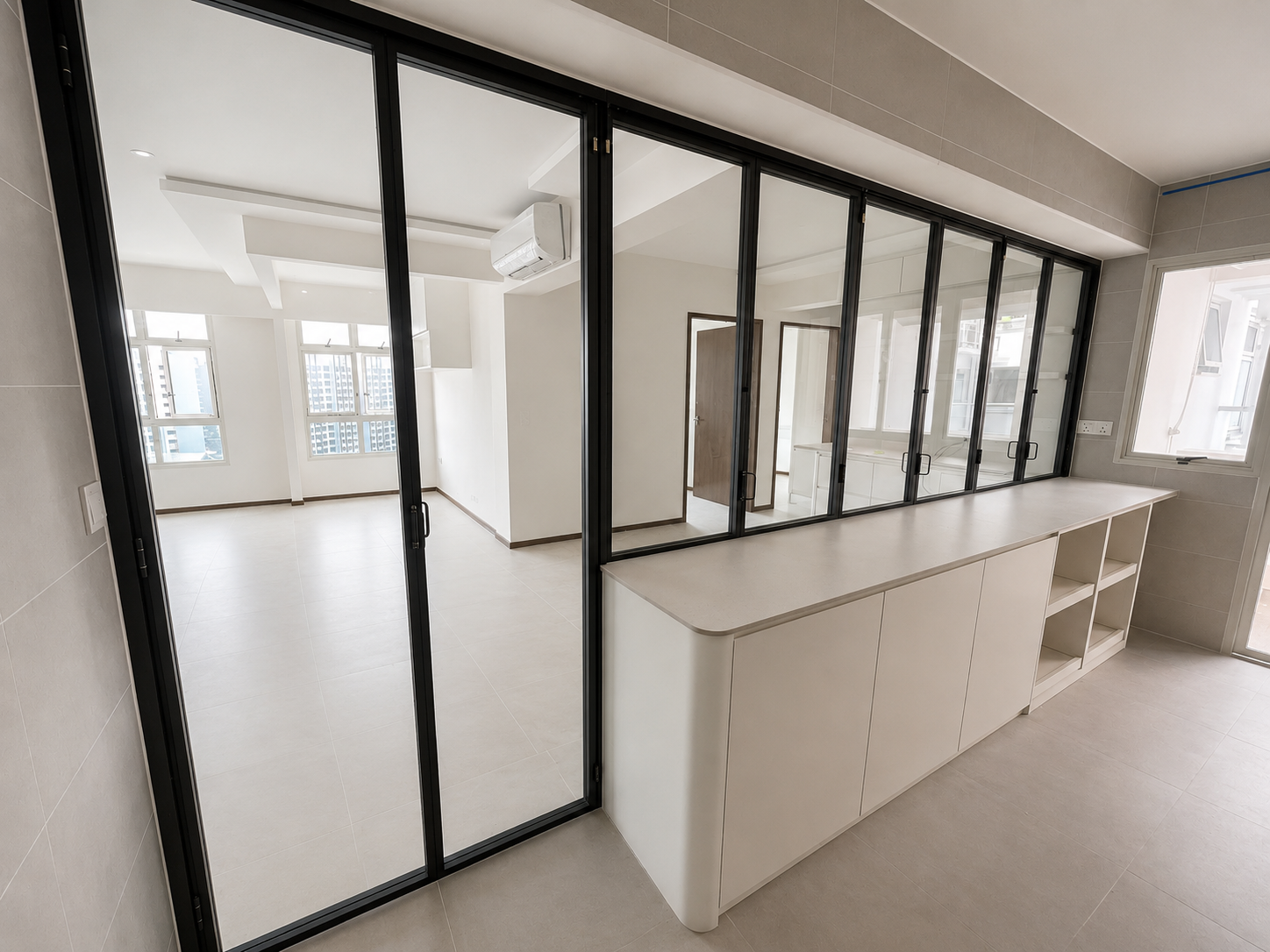 hdb living room with glass partition in a bartley bto flat