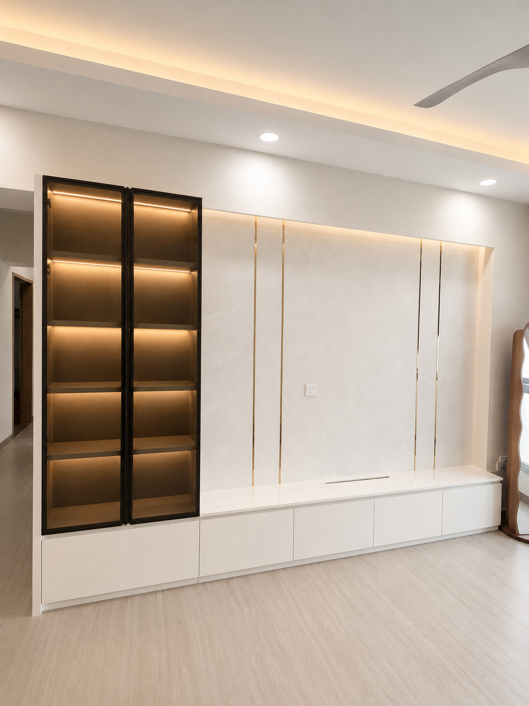 built-in tv feature wall carpentry in a tengah park hdb flat