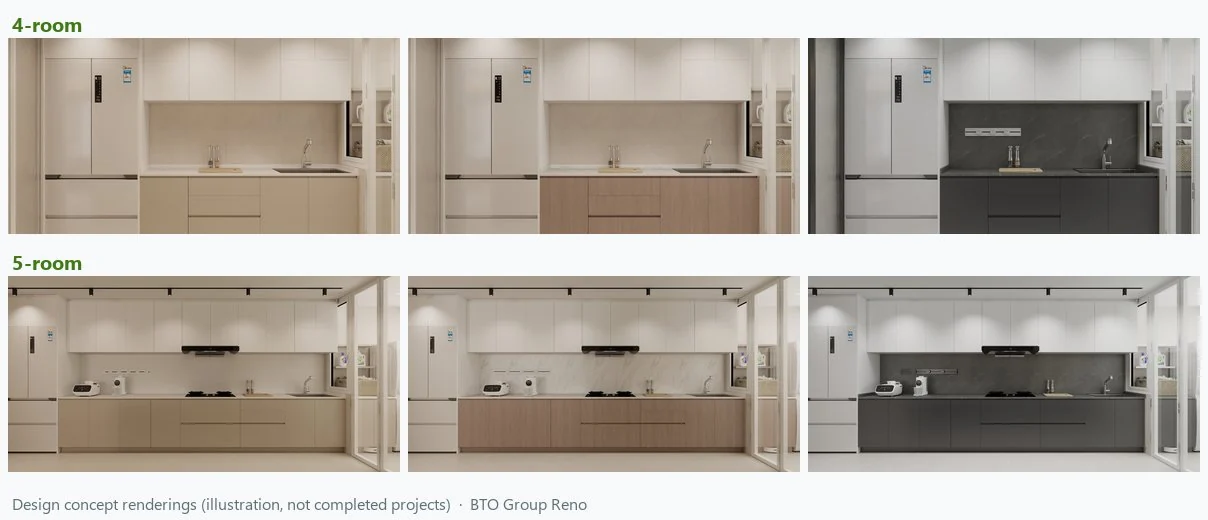 Design concept renderings for 4-room and 5-room BTO layouts